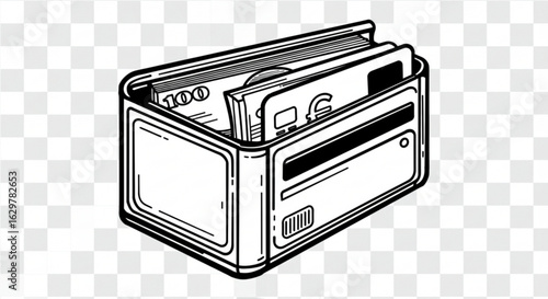 Illustration of a wallet containing cash money and credit cards on a transparent background vreated with genrated ai