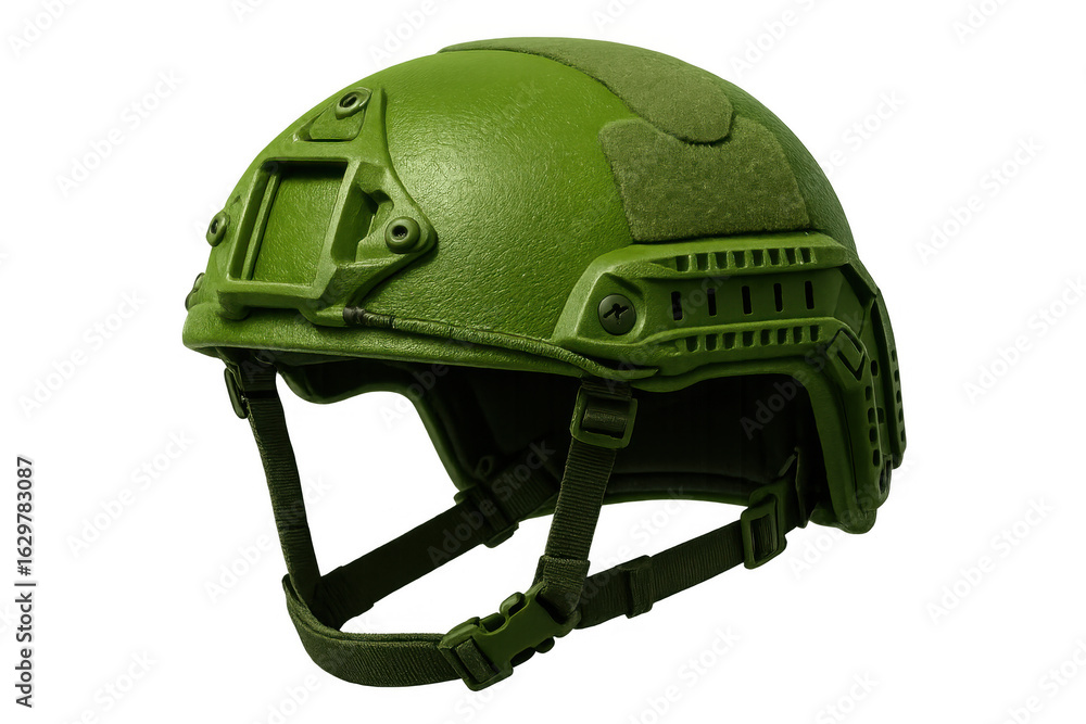 Fototapeta premium Studio shot of a modern green military helmet, isolated on transparent background, providing head protection for soldiers in combat