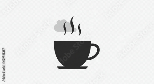 A simple illustration of a dark coffee cup with steam and a cloud above it on a white background vreated with genrated ai