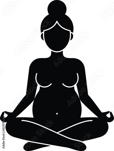 Pregnant woman yoga pose silhouette, prenatal meditation vector, maternity wellness 