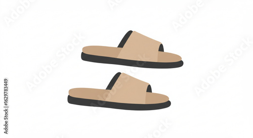 Two pairs of beige slide sandals with black soles are displayed on a white background in the image vreated with genrated ai