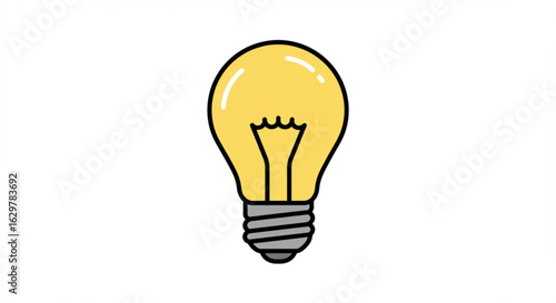 A cartoon style light bulb with a yellow glass and a gray base on a white background is shown here vreated with genrated ai