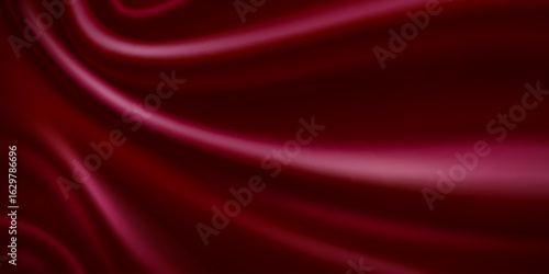 Luxury burgundy silk fabric with velvet texture and elegant flowing waves. Rich crimson material draped for fashion or interior design. Smooth satin surface with deep red color and soft shadows.