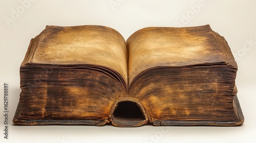 Antique Open Book with Aged Pages on Light Background