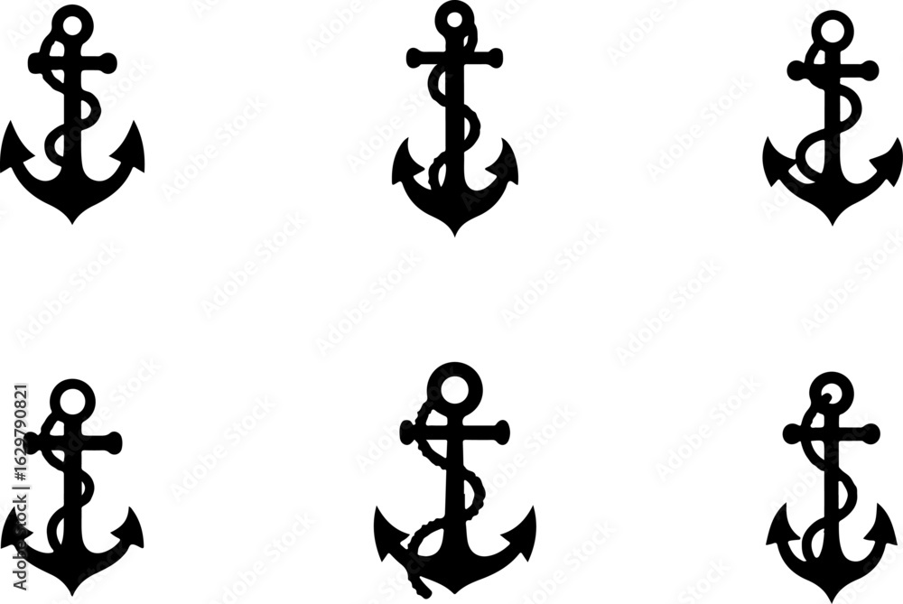 Naklejka premium Classic Nautical Anchor Silhouettes Set