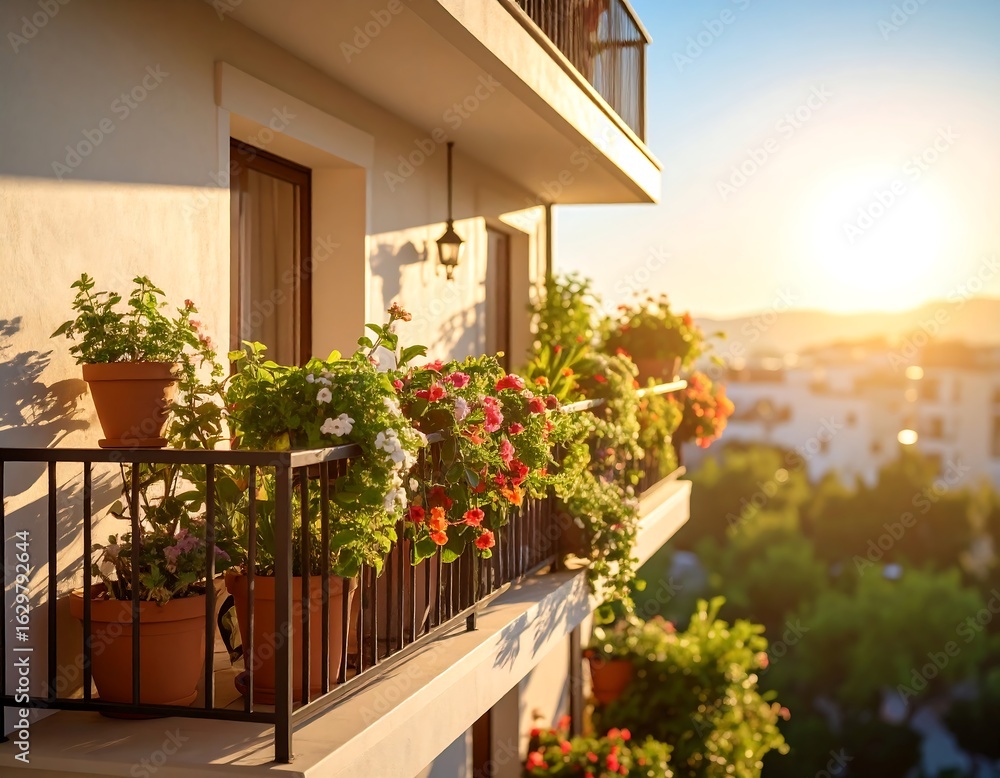 Naklejka premium Balcony garden at sunset