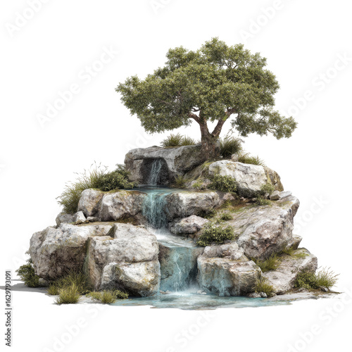A miniature rock garden waterfall