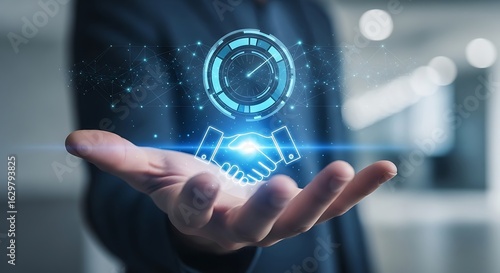 A Person Holding a Clock and a Handshake in the Palm of Their Hand