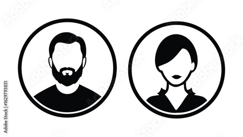 Black and white vector illustration of male and female silhouettes, perfect for informational signage and identity themes.