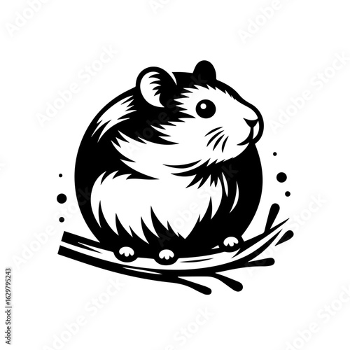 Cute hamster sitting on a branch, isolated on white background