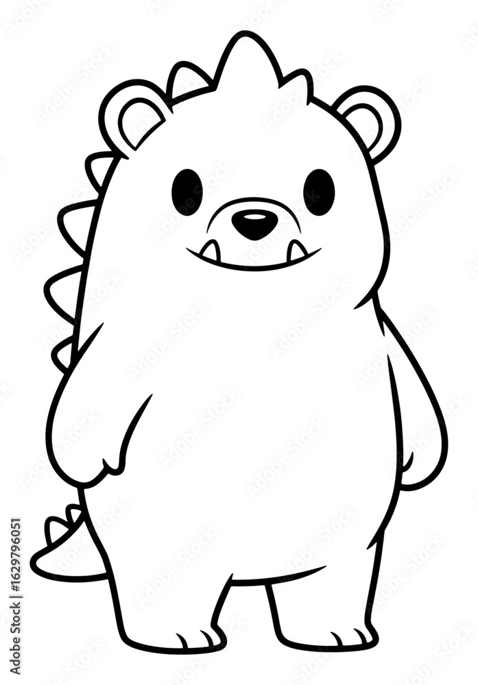 Obraz premium Cartoon Bear-Dinosaur Monster Hybrid Character Outline