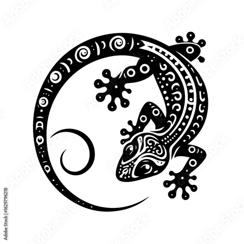 Tribal gecko lizard tattoo art isolated on white background