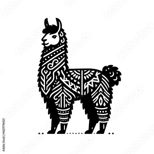 Tribal patterned llama isolated on white background