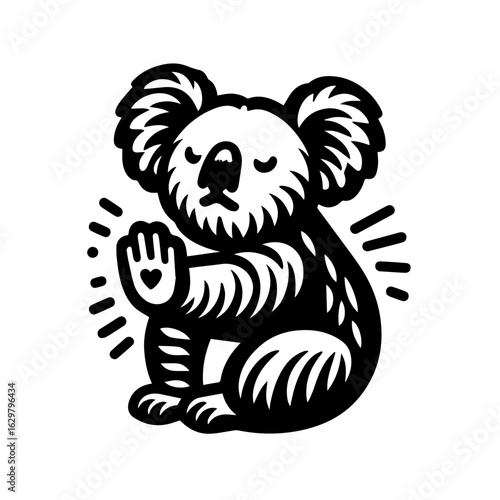 Cute koala meditating with a heart on its palm isolated on white background