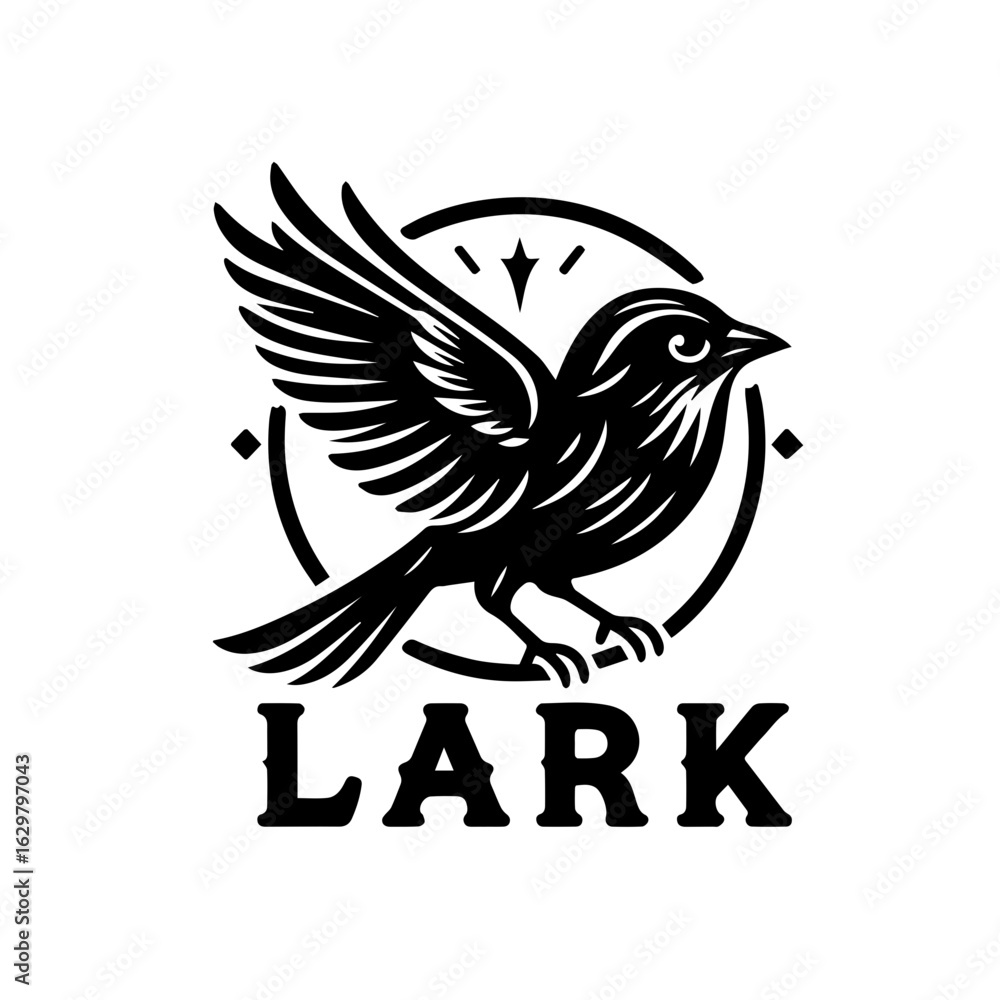 Fototapeta premium Black and white lark bird logo with text isolated