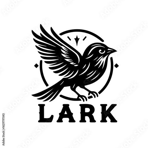 Black and white lark bird logo with text isolated