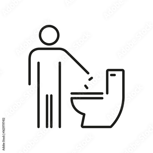 Toilet Waste Disposal WC Line Icon. Person Throwing Trash into Toilet Bowl Sign for Hygiene Rules and Restroom Etiquette Outline Symbol. Editable Stroke. Isolated Vector Illustration