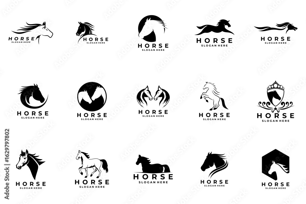 Naklejka premium Horse animal logo design icon vector template. Horse company logo design set