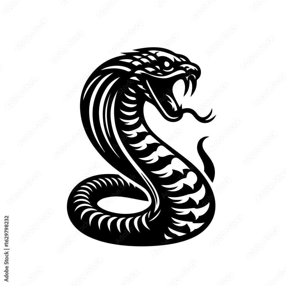Fototapeta premium Aggressive cobra snake illustration isolated on white background
