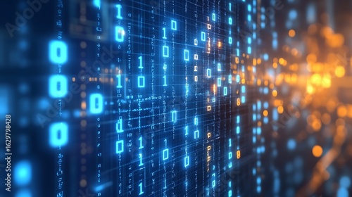 Wallpaper Mural A glowing circuit layout overlapped with transparent streams of binary code  Torontodigital.ca