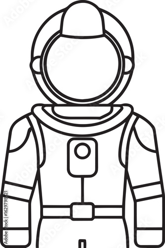 Spacesuit clad astronaut outline vector illustration, line art
