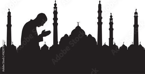 Silhouette of the Blue Mosque and a cathedral, two iconic religious landmarks under a beautiful sky