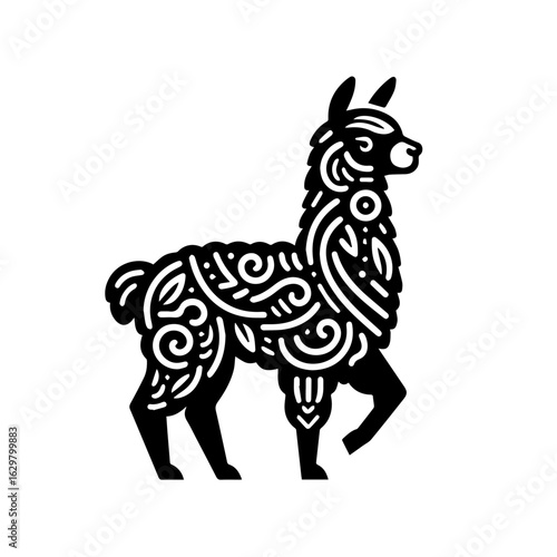 Ornate llama illustration isolated on white background