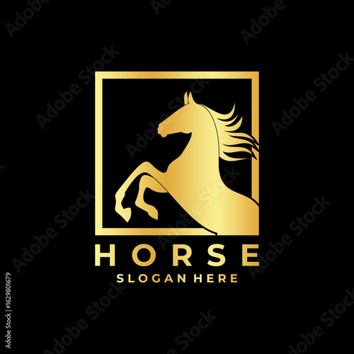 Horse Modern logo design vector template. Gold Horse logo design icon vector