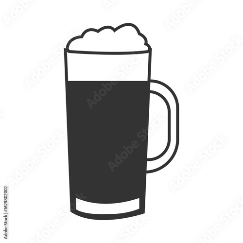 Beer mug with foam, Classic beer glass mug with frothy head in solid black and white minimal vector icon style for bar use