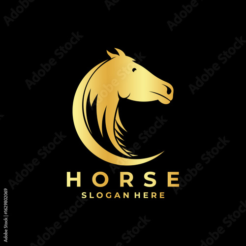 Horse logo design vector template. Elegant Horse gold color logo design icon