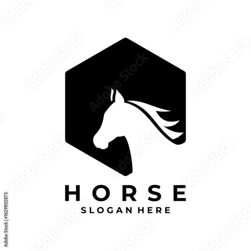 horse head with hexagon logo design vector. simple horse logo icon