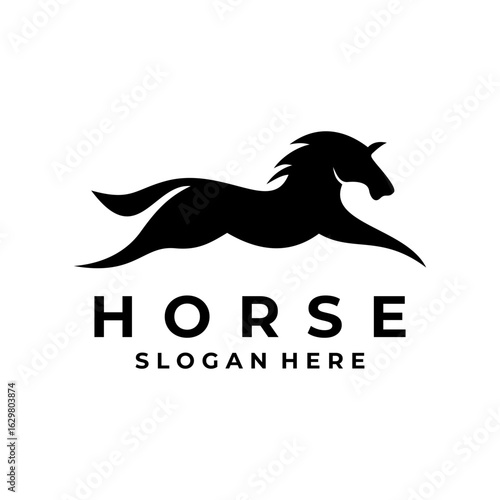 Abstract horse run logo design icon. Horse Jump black color logo vector template