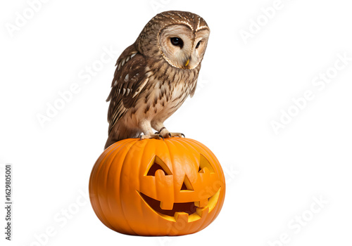 Wallpaper Mural Tawny Owl Perched on a Carved Pumpkin for Halloween Torontodigital.ca