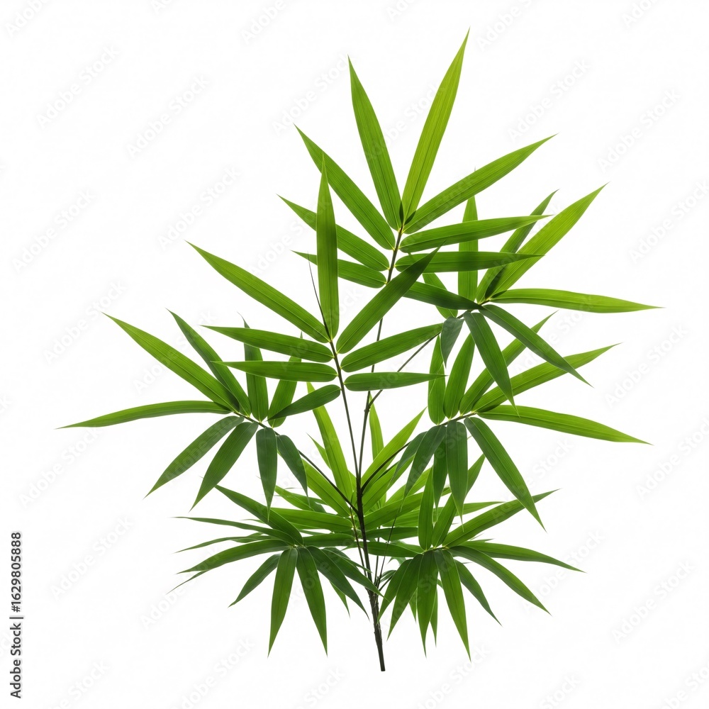 Fototapeta premium A lush green bamboo plant bush with long, slender leaves, isolated