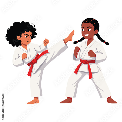 Kids in karate class practicing kicks