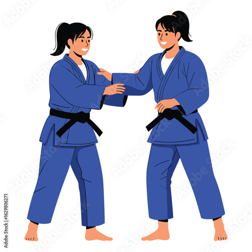 Two female judokas practicing grips