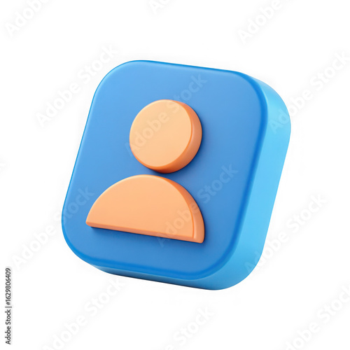Stylized 3d blue user profile icon with orange silhouette of a person isolated on transparent background
