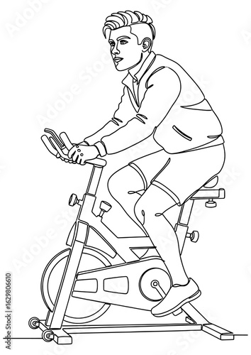 Man on a stationary bike, engaging in an indoor cardio cycling workout.