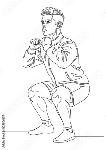 Young man doing a squat, a fundamental bodyweight exercise for leg strength.