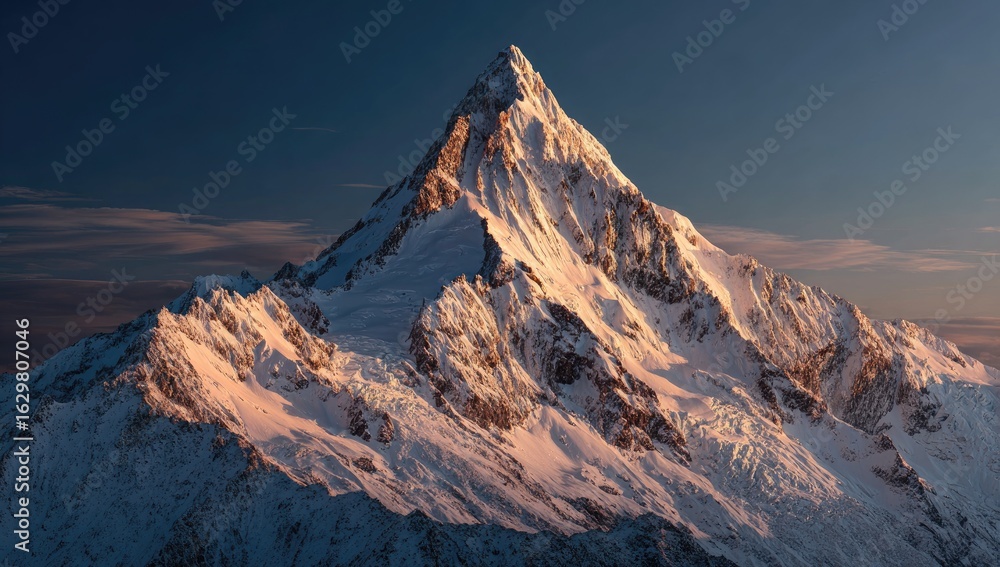Fototapeta premium Majestic snow-capped mountain peak at sunrise