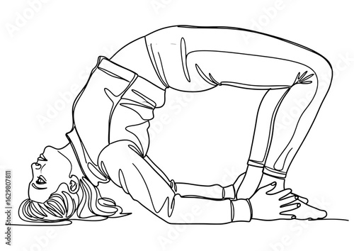 Woman doing a bridge pose, a yoga stretch for back and glute strength.