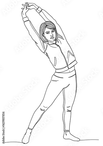 Woman doing a side bend stretch, a gentle movement for a full-body warm-up.
