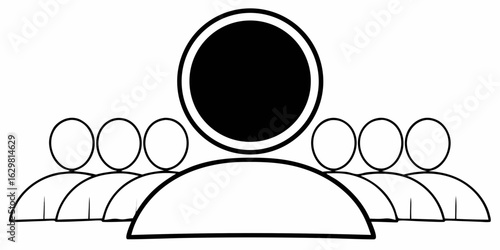 Illustration of a group of people with a leader represented by a black circle at the center top