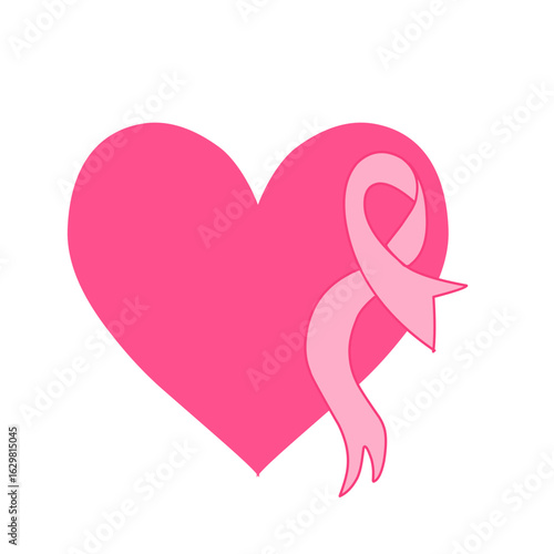 heart icon with pink ribbon breast cancer