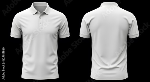 White Blank Polo Shirt Mockup Front and Back Isolated on Black Background