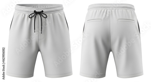 White Blank Shorts Mockup Front and Back Isolated on White Background