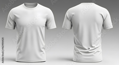 White Blank T-Shirt Mockup Front and Back Isolated on Gray Background