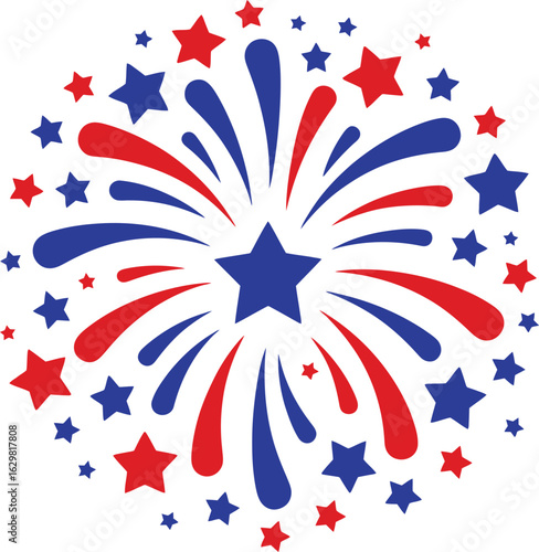 Patriotic Firework Starburst Vector, Firework Vector, New Year Fireworks