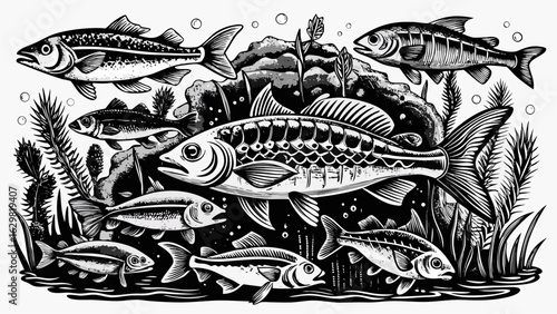 engraving vintage fish