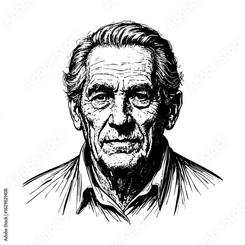 Detailed Black and White Sketch of grandfather portrait